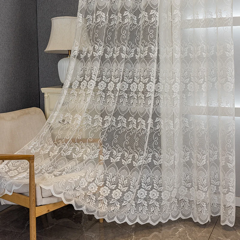 Flower Rose Jacquard Openwork Lace Curtains for Living Room, Bedroom, Dining Room, Balcony and Transparent Curtains