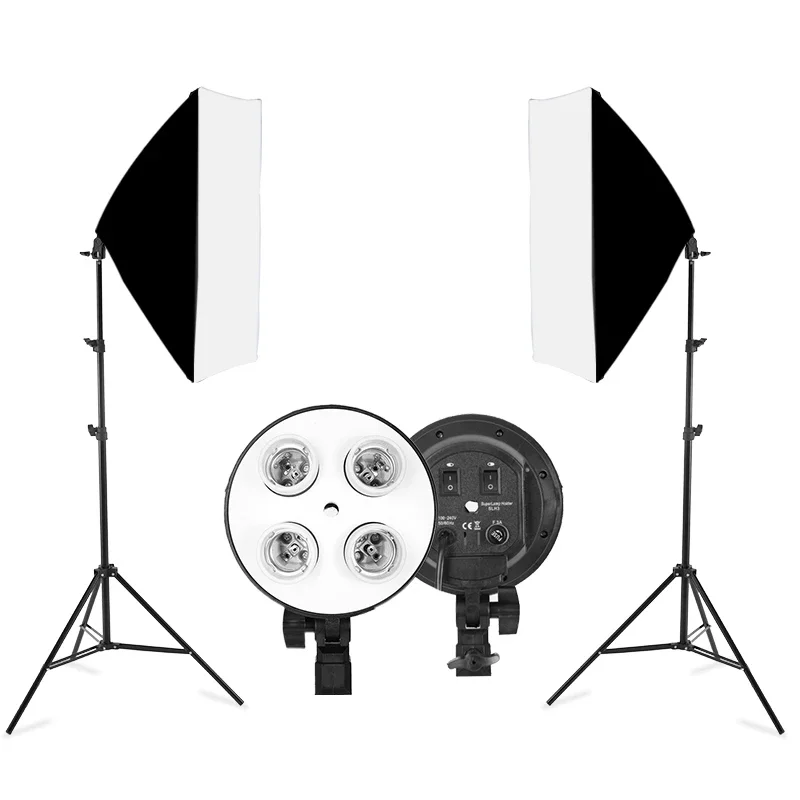 Selens Softbox Lighting Kit 50x70CM 4-Lamp E27 Professional Continuous Light with 2M Stand for Photography Portrait Video Studio