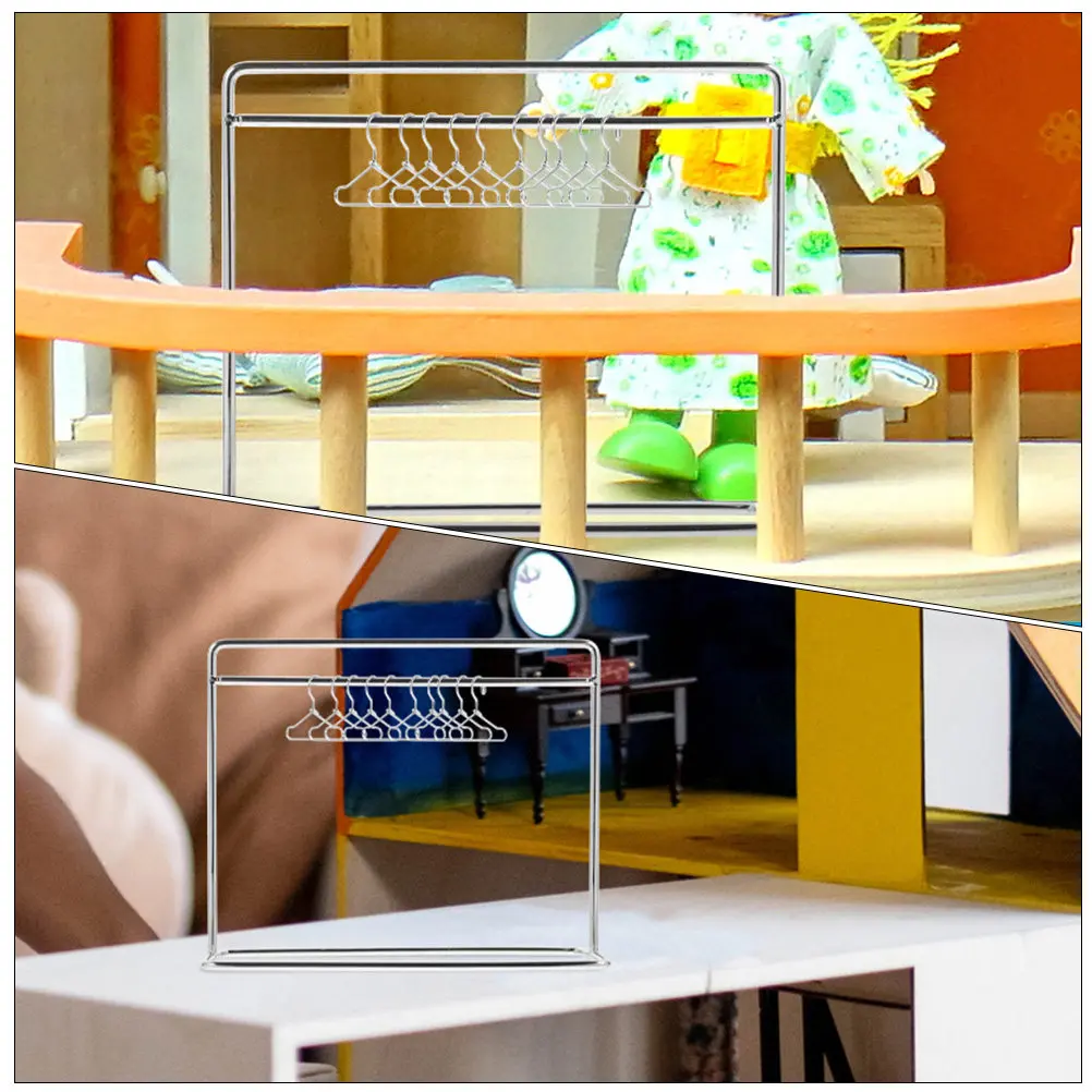 

Набор миниатюрных вешалок для декора мини-домов, железная мини-стойка для одежды для организации гардероба кукольного домика, набор маленьких вешалок для одежды