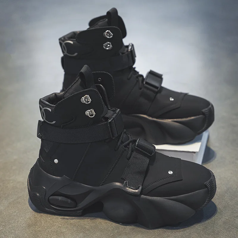 

Men's New Fashionable Thick-Soled Work Boots with Buckle, Retro Motorcycle Boots, Unique Street Style Boots