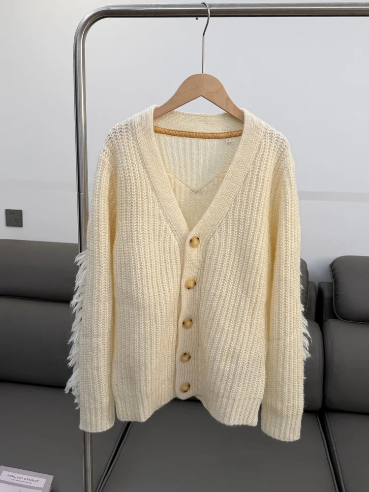 

Утепленный шерстяной вязаный кардиган однотонного цвета для осени и зимы, очень теплый, повседневный, с длинными рукавами, V-образным вырезом, пальто