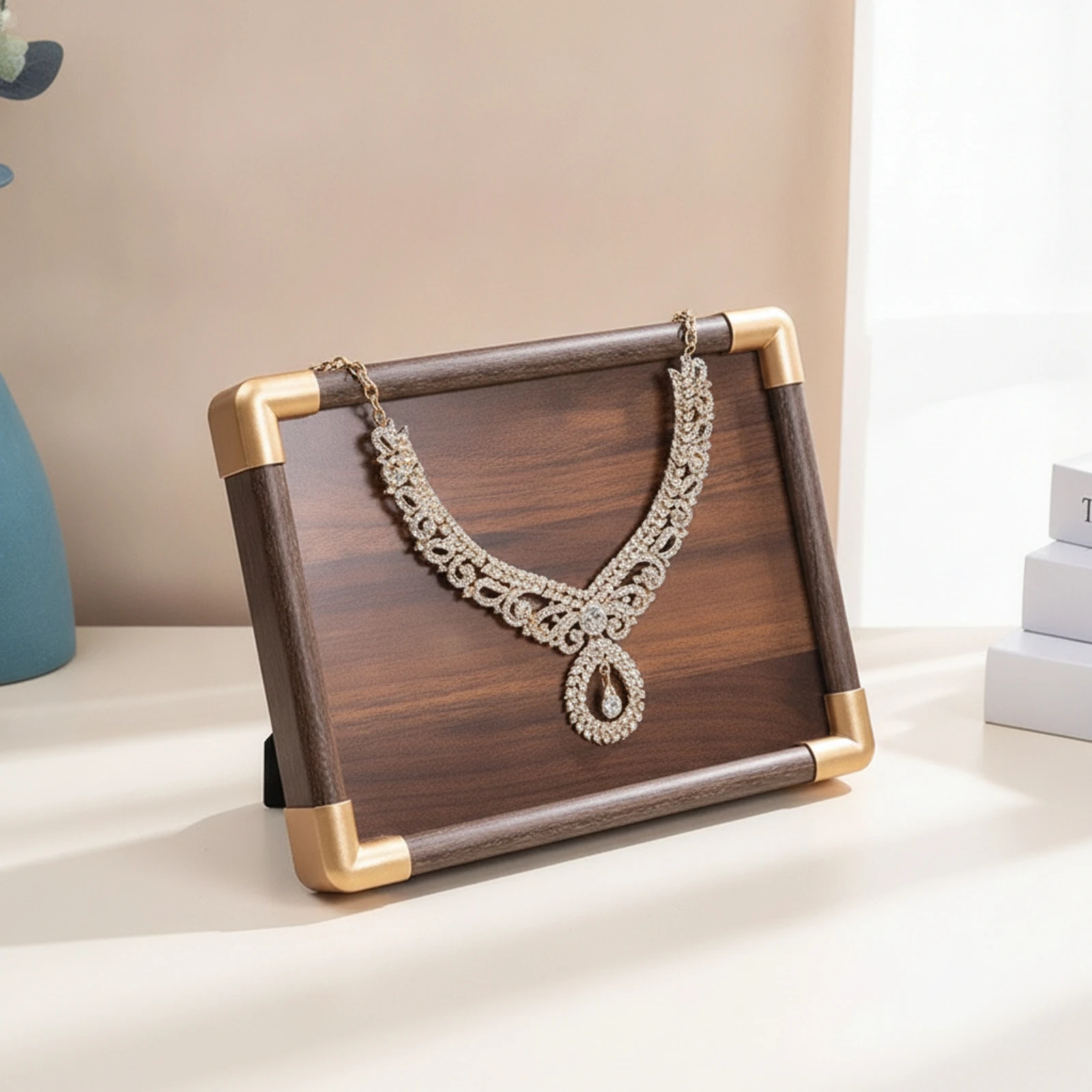 Necklace Display Board Gold-Tone Jewelry Tabletop Display Board Rectangular Boutique-Style for Jewelers, Retail Counter, Vanity