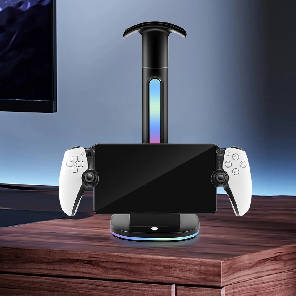 RGB Charging Dock Station Headphones Stand Console Charger Stand w/ 2 US2.0 Ports for PS5 Portal for PlayStation Portal