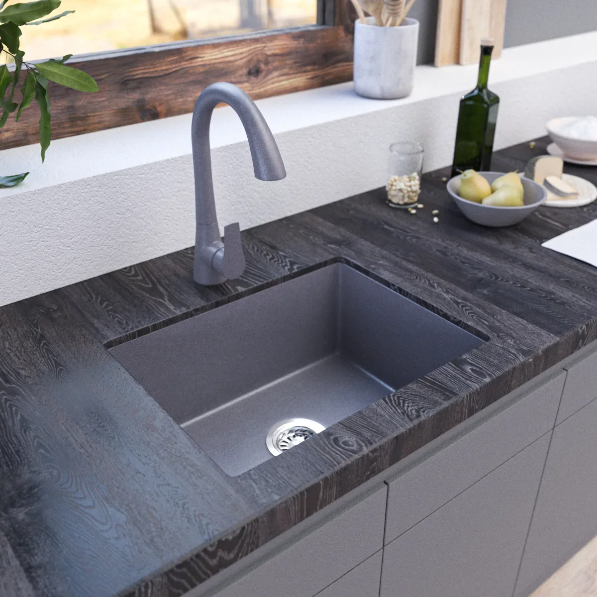 Quartz Stone Sink Undercounter Basin Kitchen Washing Basin Japanese Large Single