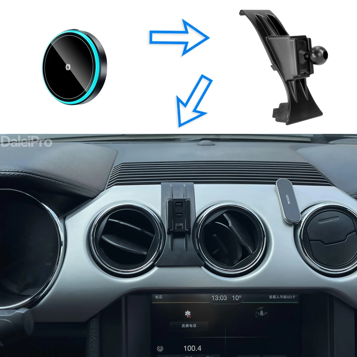Für Ford Mustang S550 2015-2021 Auto-Handyhalterung Kabelloses Ladegerät Halterung Automatische Klemmung Starker Magnetischer Halter – Detail 2