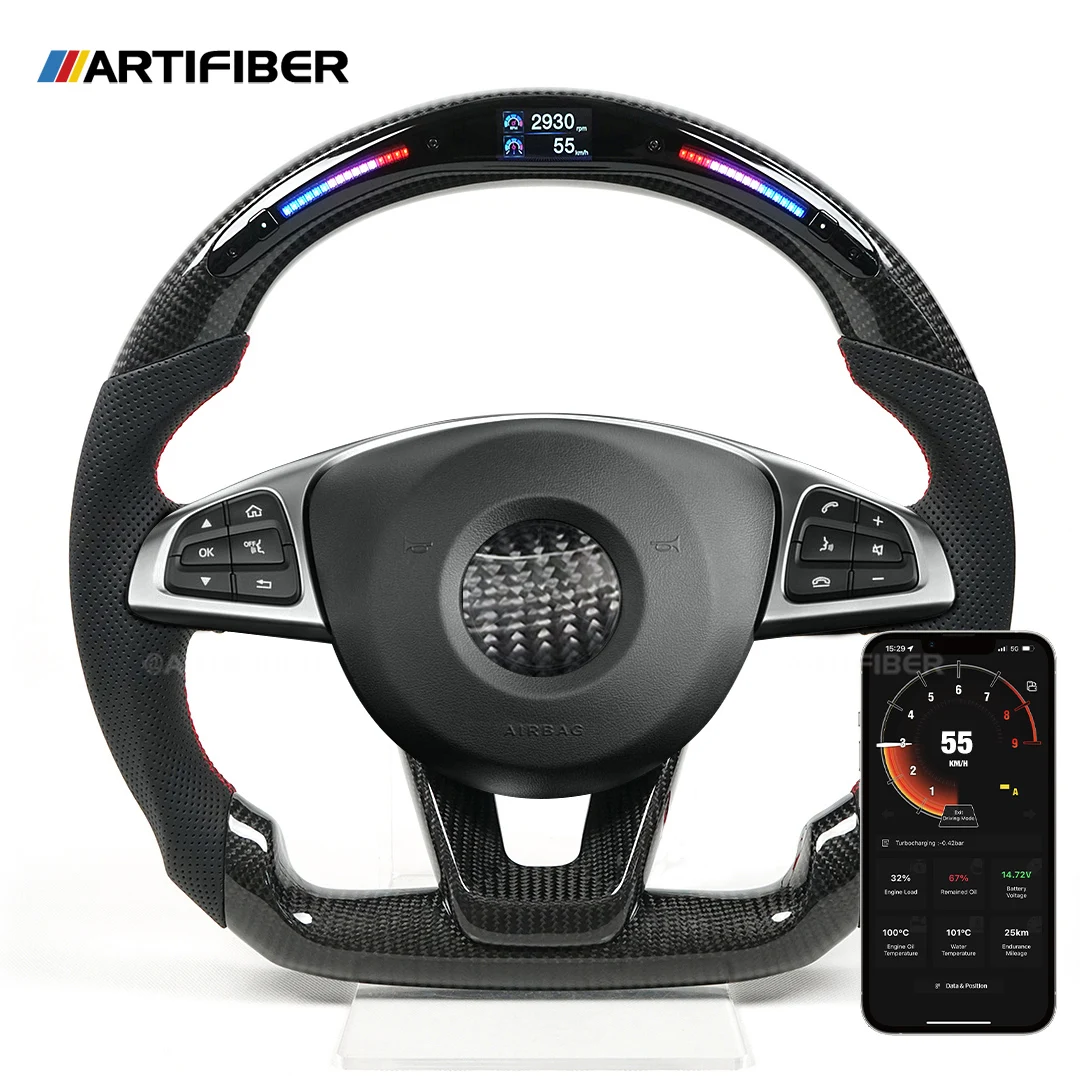 

100% Real Carbon Fiber LED Steering Wheel For Mercedes-benz W205 Customized Leather With Motor LED Display Screen