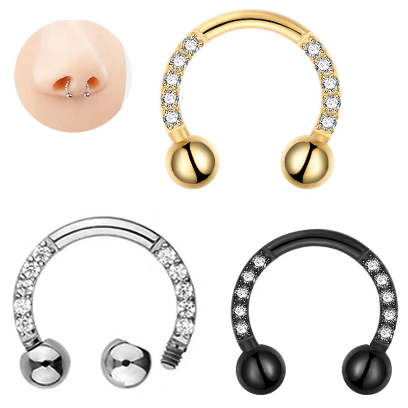Titanium Zircon Hoop Nose Ring Septum Lip Circular Barbell Horseshoe Ear Tragus Helix Earring Nose Piercing Body Jewelry