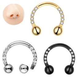 Titanium Zircon Hoop Nose Ring Septum Lip Circular Barbell Horseshoe Ear Tragus Helix Earring Nose Piercing Body Jewelry