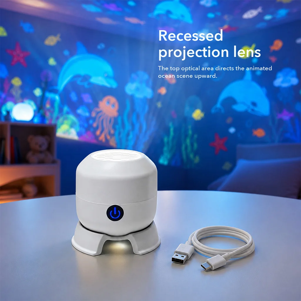 Ocean Dynamic Rotating LED Projector Light 360° Rotating Ocean Wave Night Projection Night Light for Bedroom Home Theater