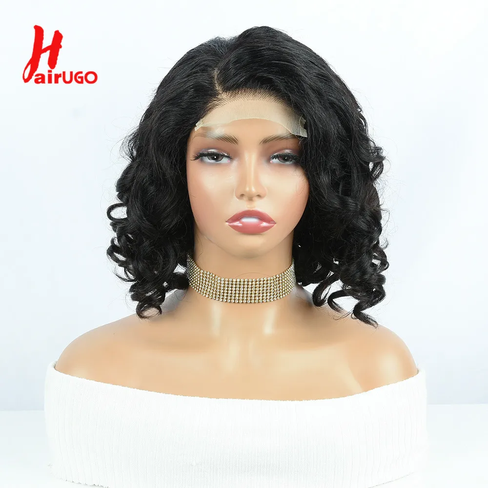 Bouncy 4*4 Lace Closure Human Hair Wigs Side Part Bouncy Curly Lace Closure Wigs Prepluck Bleach Knots High Density HairUGo