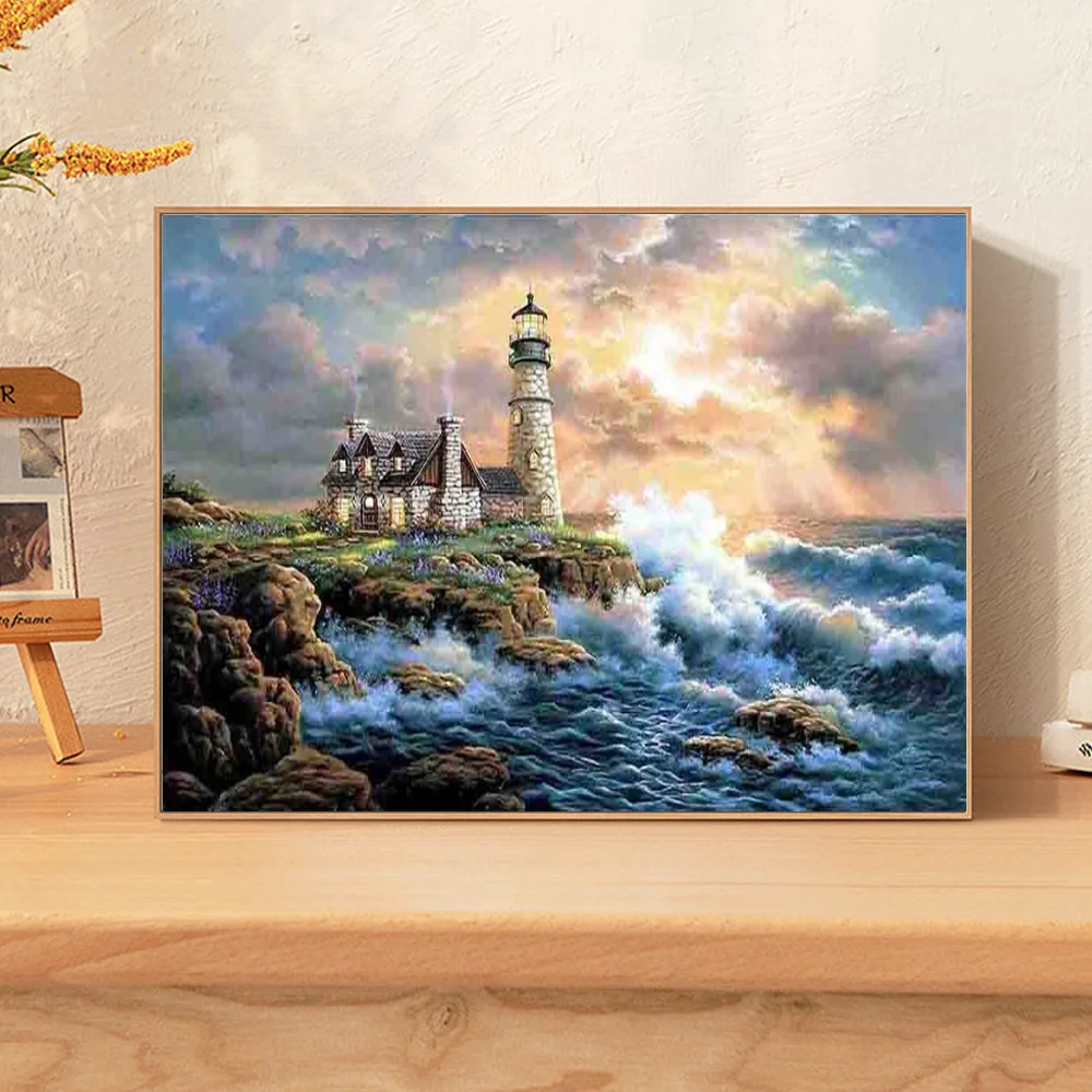 Seaside Scenery Diamond Painting Sea Lighthouse Full Diamond Mosaic Embroidery Cross Stitch Kits Handmade Rhinestone Home Decor