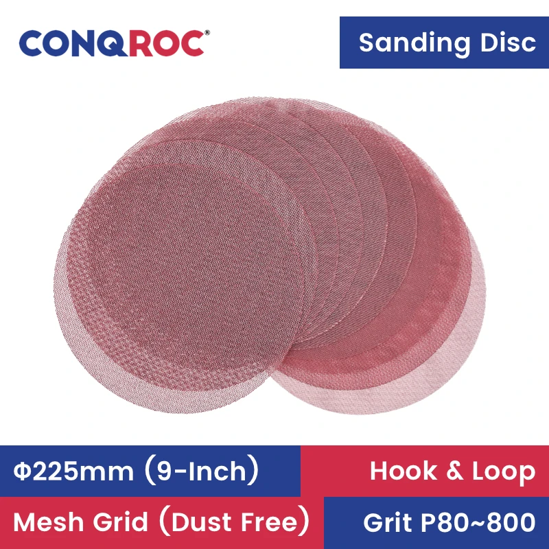 10-Piece 225mm(9-Inch) Dust Free Sanding Discs Mesh Grid Aluminum Oxide Dry Sandpapers Hook and Loop Grit P80~800