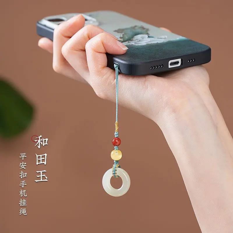 Jade Safe Buckle Mobile Phone Chain Pendant High-grade Exquisite Women's Mobile Phone Lanyard Chain South Red Agate Beeswax