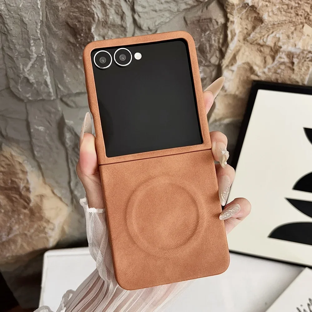 

Magnetic PU Leather Case for Samsung Galaxy Z Flip 7 – Wireless Charging Compatible, Shockproof
