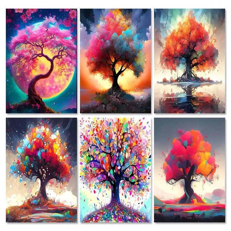 

GATYZTORY 5D DIY Diamond Painting Colorful Tree Full Round Drill Mosaic Moon Embroidery Landscape Home Decoration Wall Decor