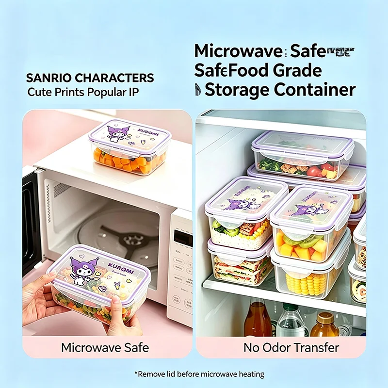 Kuromi Rectangle 4 Side Lock Bento Box Microwave Safe PP Food Storage Container Leakproof Lunch Box For Fridge Home - view 5