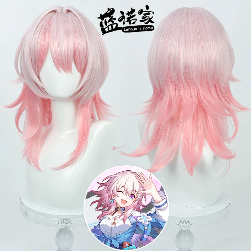 

Anime Honkai Star Rail March 7th Cosplay Wig Halloween Carnival Party Props Synthetic Hair Heat Resistant Fiber + Wig Cap