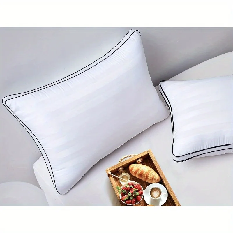 Inserti per cuscini in fibra stile hotel: supporto per il collo ultra morbido, custodie bianche in rilievo e tubazioni grigie, per hotel/dormitori/casa