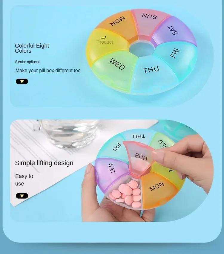 7 Grids Wöchentliche 7 Tage Runde Pille Fall Kunststoff Tablet Candy Box Tragbare Lagerung Tablet Halter Reise Veranstalter Pille Container – Detail 12