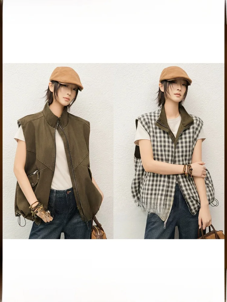 

Double-Sided Wear Amber Stone Vest Warm Stand Collar Cotton Jacket Meiyang Women's Fashion Versatile Comfortable Cotton Vest