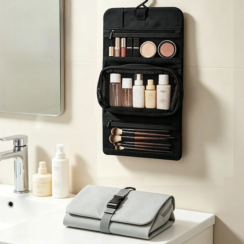 Multilayer Mesh Hanging Toiletry Bag Waterproof Large‑capacity Cosmetic Makeup Storage Organizer Portable Travel Wash Pouch