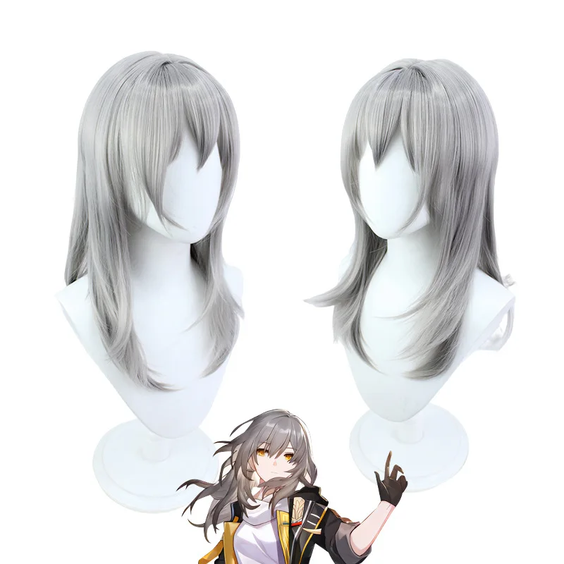 

Game Honkai Star Rail Trailblazer Female Cosplay Wig Heat Resistant 52cm Grey Hair Women Halloween Party Carnival Roleplay Props