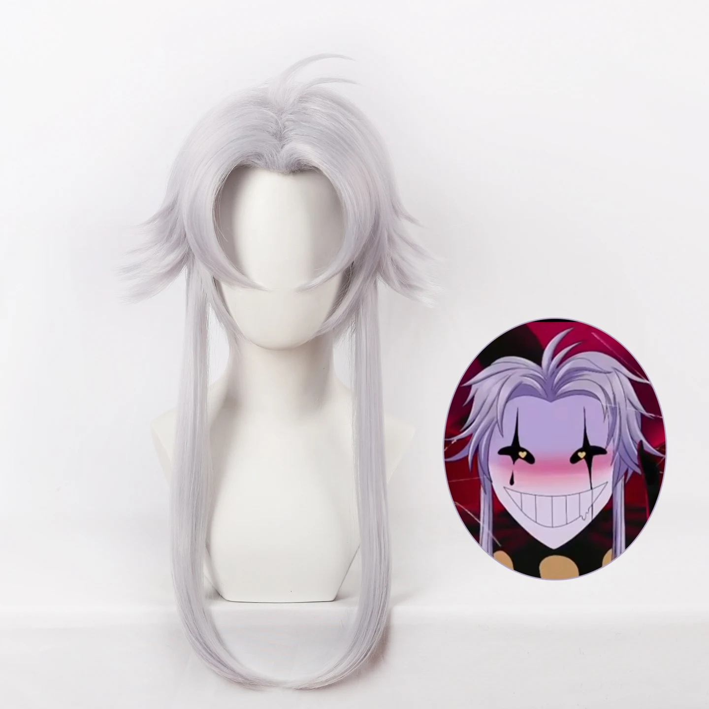 Game The Freak Circus Pierrot Cosplay Wig Role Play White Hair Synthetic Fiber Hair For Men