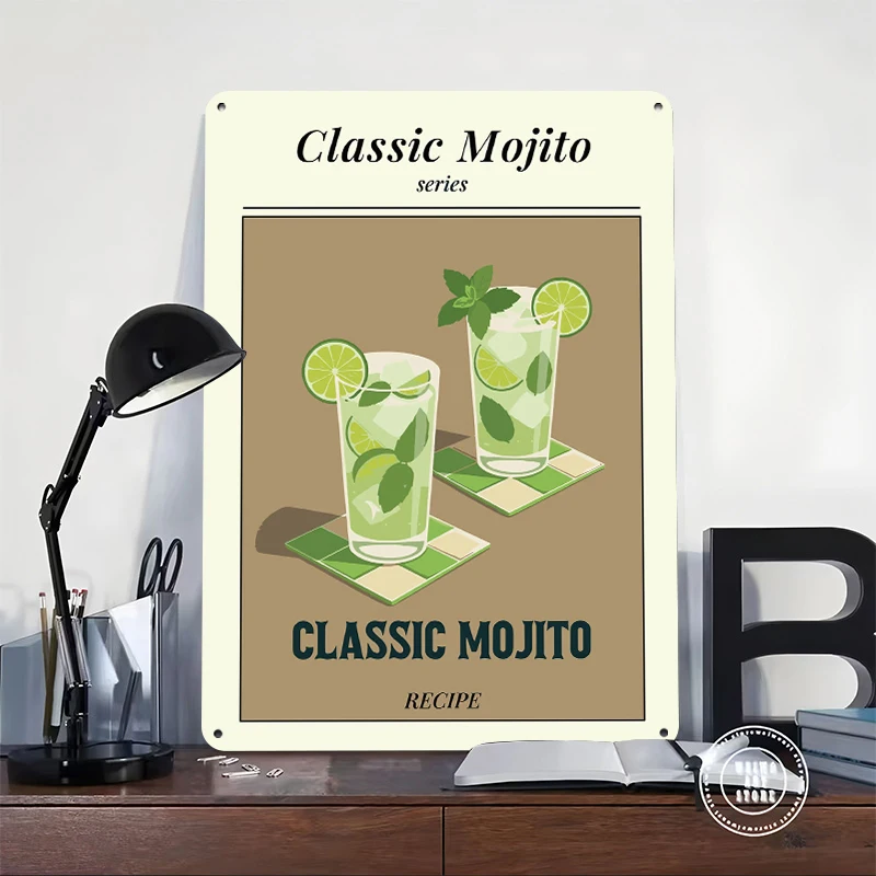 Refreshing Classic Mojito Printed Poster Customized Wall Art Retro Vintage Metal Tin Signs for Interior Decoration Living Room
