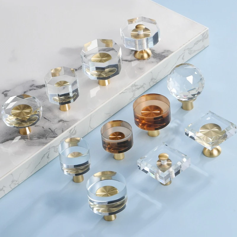 Puxadores de gaveta, maçaneta da porta do armário para móveis, latão sólido, cristal, vidro, armário, porta de armazenamento de cozinha