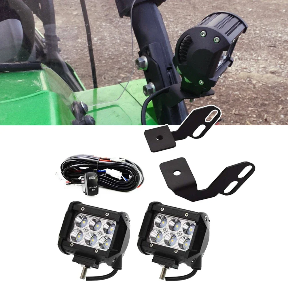 4 inches 18W LED Work Light Pods and A-Pillar Mounting Brackets with Wiring Kit for Kawasaki Teryx Honda Pilot 400 Pioneer 700