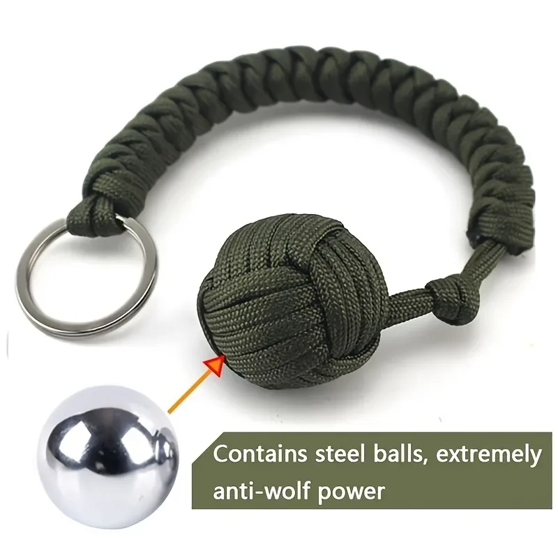 Paracord de autodefensa para exteriores, puño de mono con bola de acero, paracord de llavero de supervivencia, accesorios de protección de seguridad para exteriores