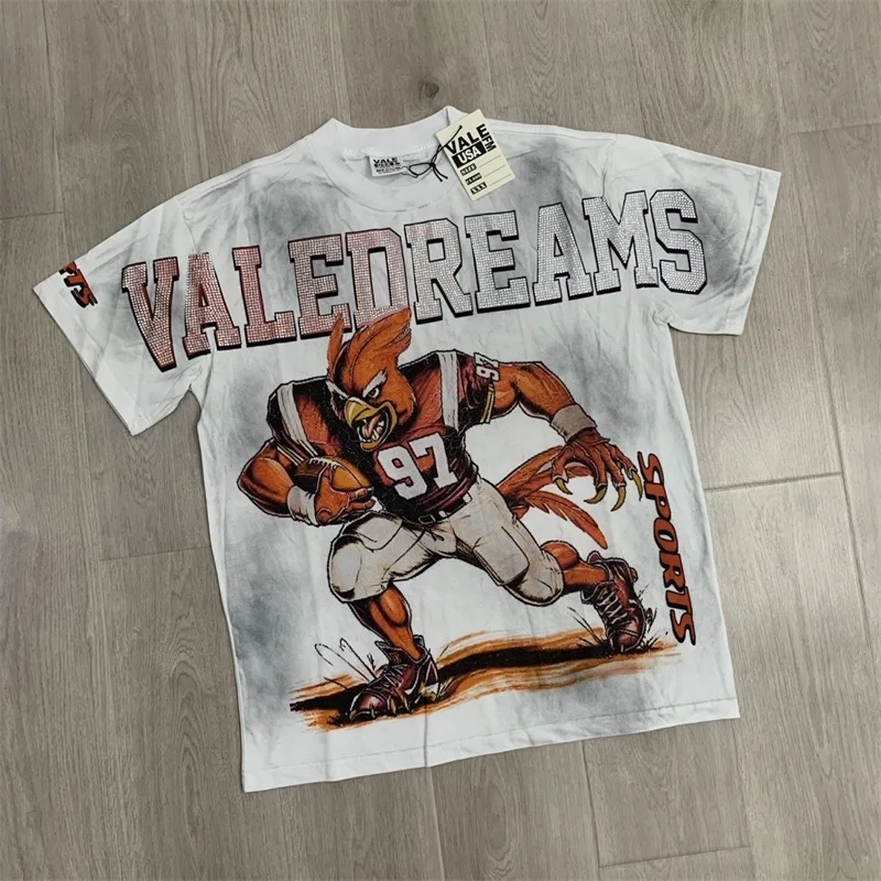 

VALLEY Белые футболки большого размера с короткими рукавами и забавными животными в стиле регби с принтом Vale Hot Diamond Letter Logo