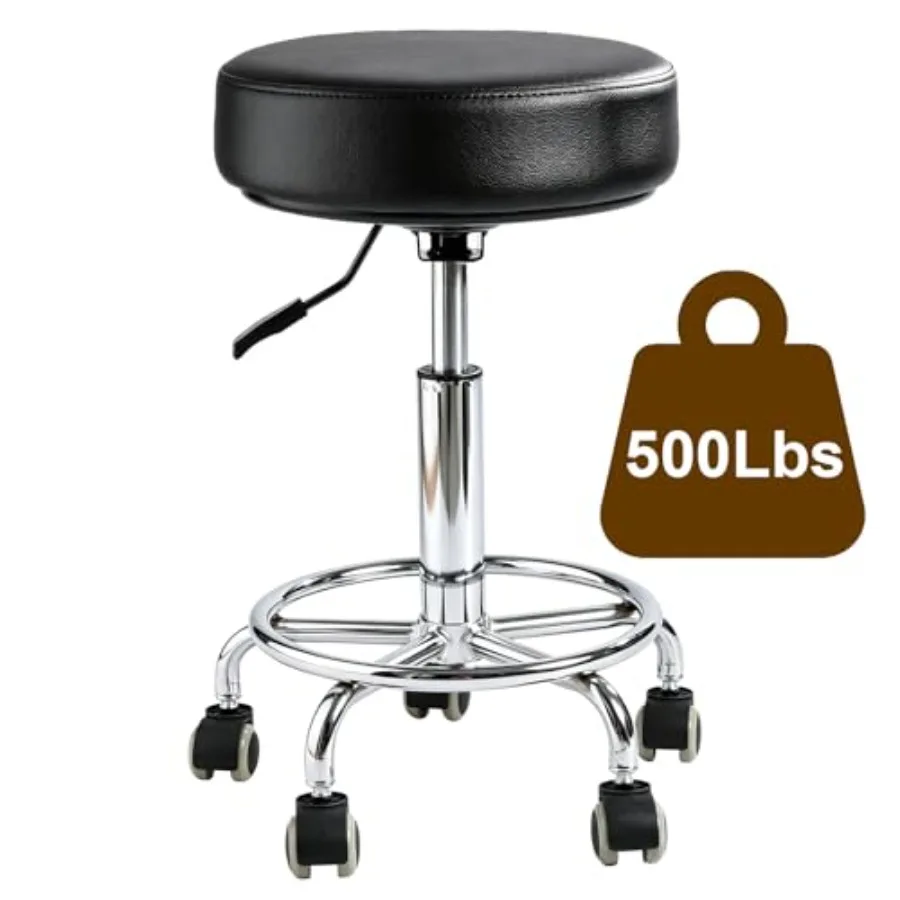 

Rolling Stool with Wheels, Thick 7.5cm Cushion Professional Swivel Drafting Stool, Height Adjustable Heavy Duty 500 lb Stool wi