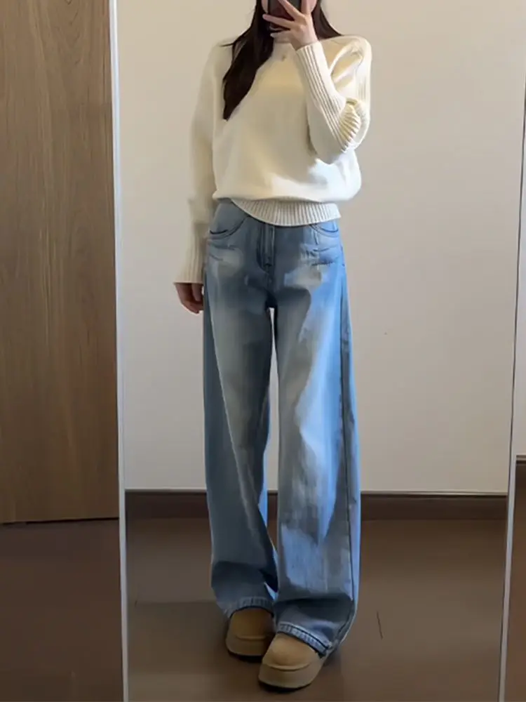 

Jeans Stretch Baggy For Woman High Waisted Cargo Pockets Multi Pocket Utility Workwear Military Camouflage Female Denim Fashion