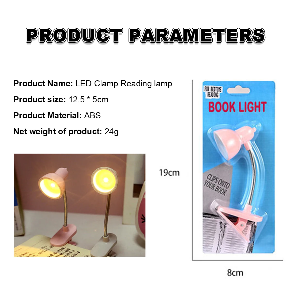 Mini Led Book Light Lamp Clip-On Night Lights Flexible Arm Warm White 3000K Lamp Battery Powered Small Reading Lights