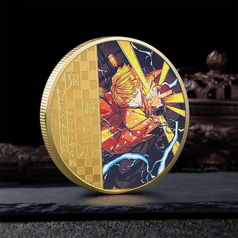 Bandai Demon Slayer Commemorative Coin Tanjiro Nezuko Color Drawing Collection Metal Accessories Animation Products Toys