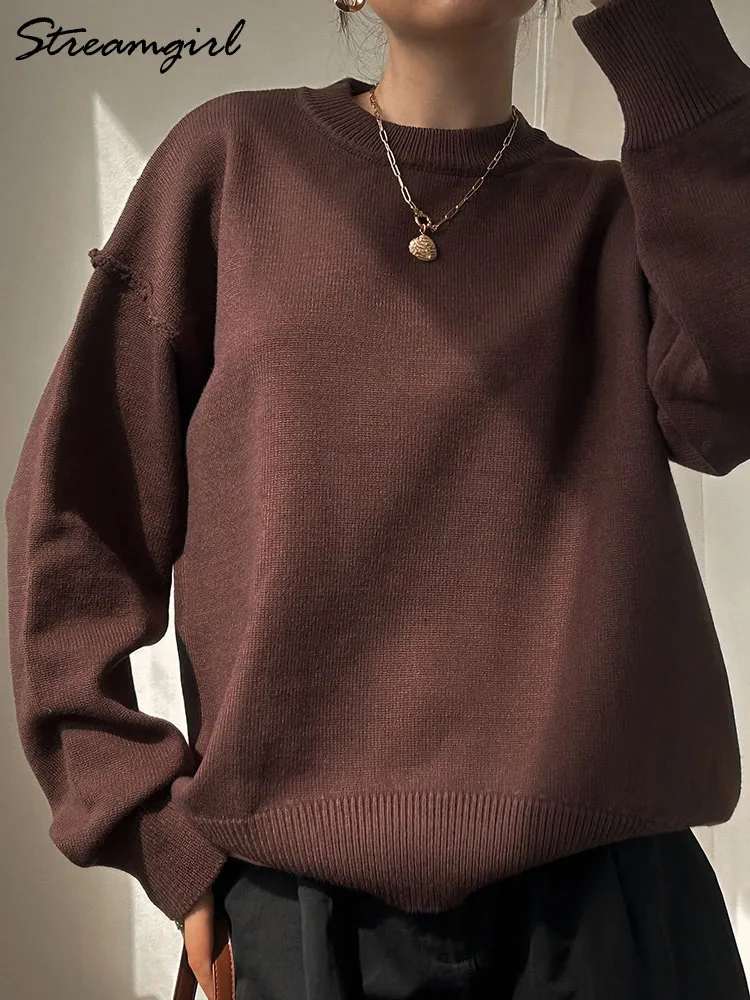 Blue Oversize Sweaters For Women Winter Thick Beige Pullover Woman Autumn Fashion Loose O Neck Ladies Sweaters Jumpers Women