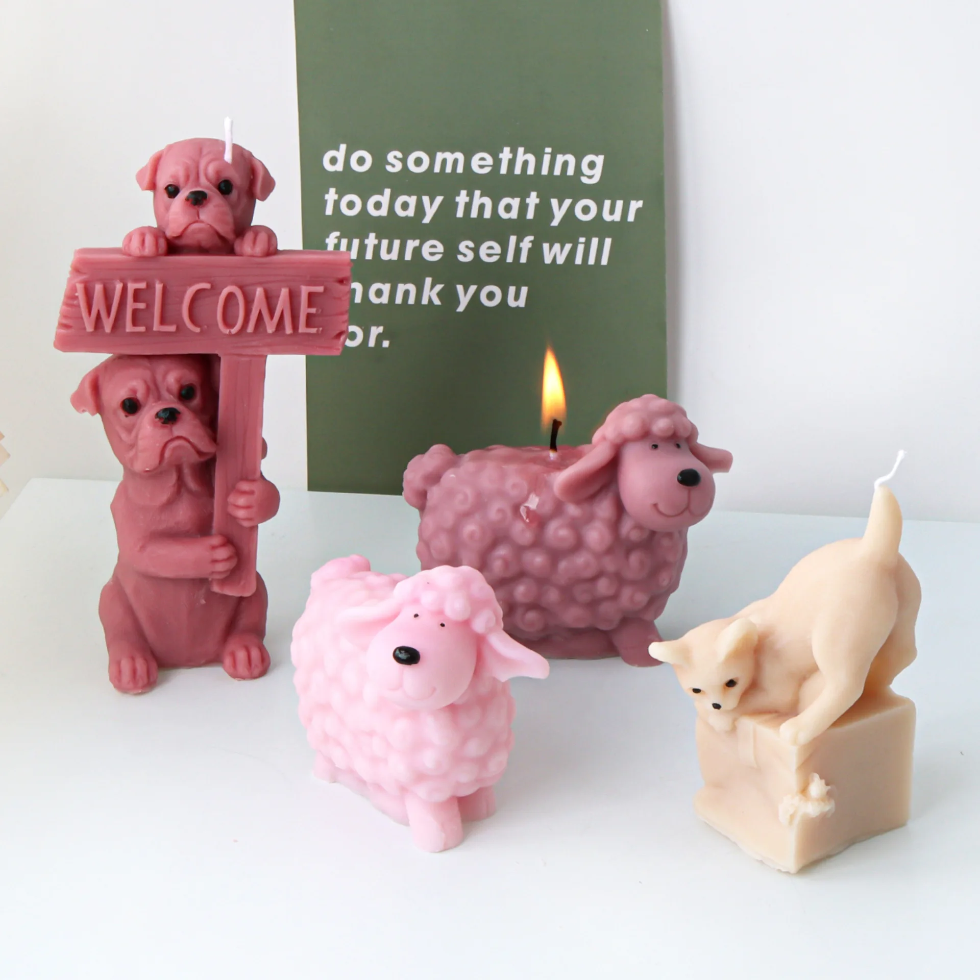 Large Cat Dog Lamb Shaun Candle Silicone Mold 3D Road Sign Method Dog Gypsum Doll Animal Soap Aromatherapy Chocolate Cake Molds