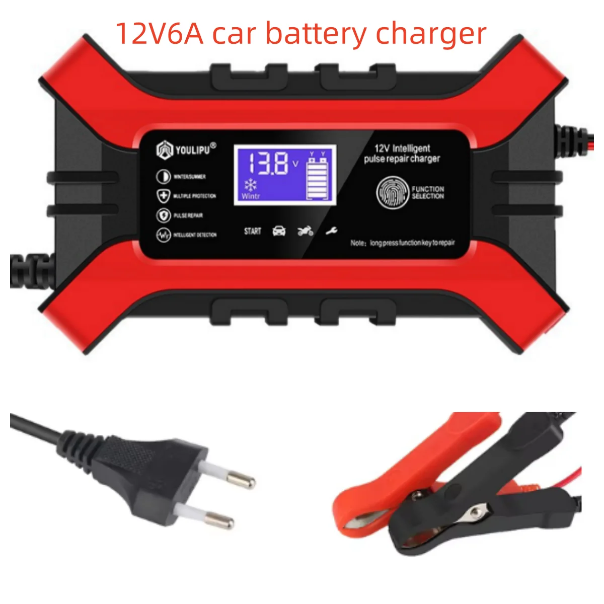 

Car Battery Charger 6A 12V Pulse Repair Lcd Display Intelligent Fast Charging Agm Deep Cycle Gel Lead-Acid Battery Charger Suita
