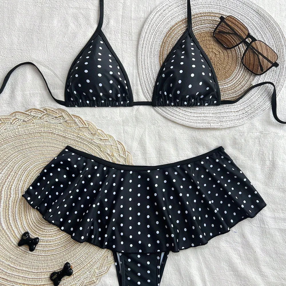 

2026 New American Sexy Bikini Backless Suit Women's Dot Patchwork Skirt Style Split-Body Two-Piece Beach Swimsuit Gifts