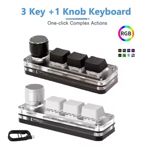 USB Mechanical Keyboard for Photoshop 3 Keys 1 Knob RGB Programming Macro Gaming Custom Programming Knob Keypads Mini Keyboard