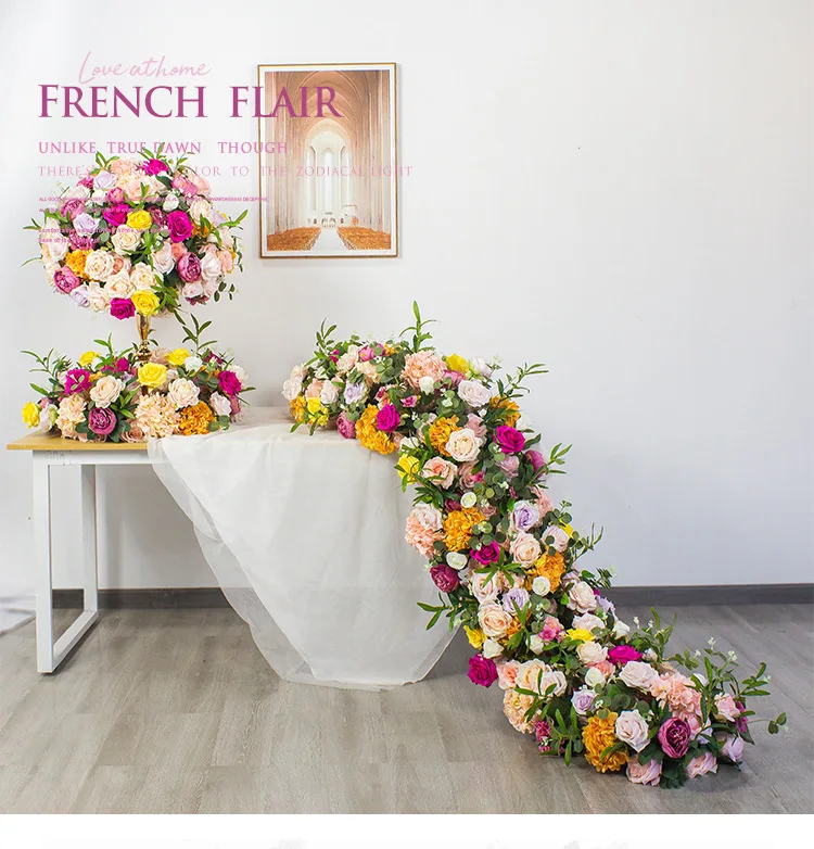 Künstliche Grünpflanzen, rosa Blumenkugel, Blumenreihe, Hochzeitsbogen, Bühnenhintergrund, Dekoration, Seidenblumenarrangement, Großhandel, Eventdekoration – Detail 4