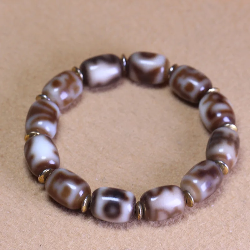 Dzhal , Single-Strand Bracelet With Agate Beads, Vintage Ethnic Style, Unisex Jewelry