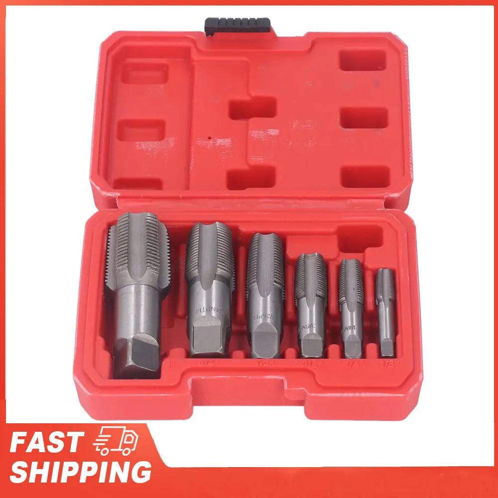 6PCS Pipe Tap NPT 1in 3/4in 1/2in 3/8in 1/4in 1/8in Carbon Steel Thread Tapping Tool Kit for PVC Pipe NPT Tap Set Plumbing Tap