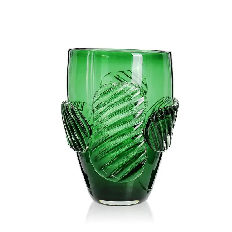 Green glass vase large diameter hot adhesive creative flower arranger wholesale high-end soft decoration vase flower pot