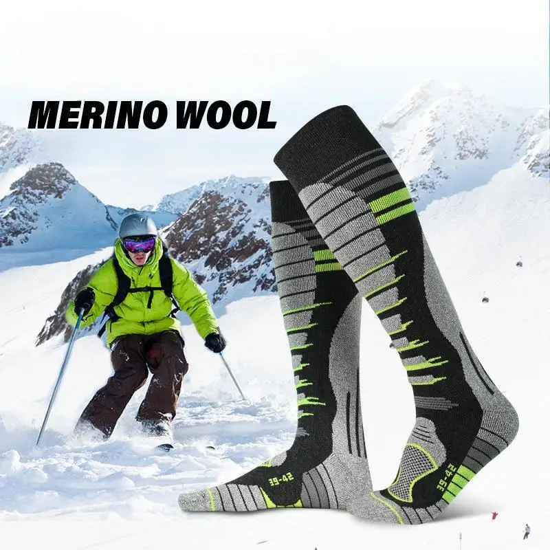 2 Pairs Ski Socks Men Women Winter Outdoor Sports Thickened Insulation Merino Wool Breathable Wear-resistant Snow Stocking