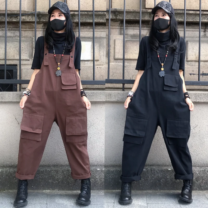 

Лето 2025 г., новинка больших размеров, повседневный прямой комбинезон в стиле ретро, корейская свободная рабочая одежда, комбинезоны для женщин, длинные брюки с высокой талией