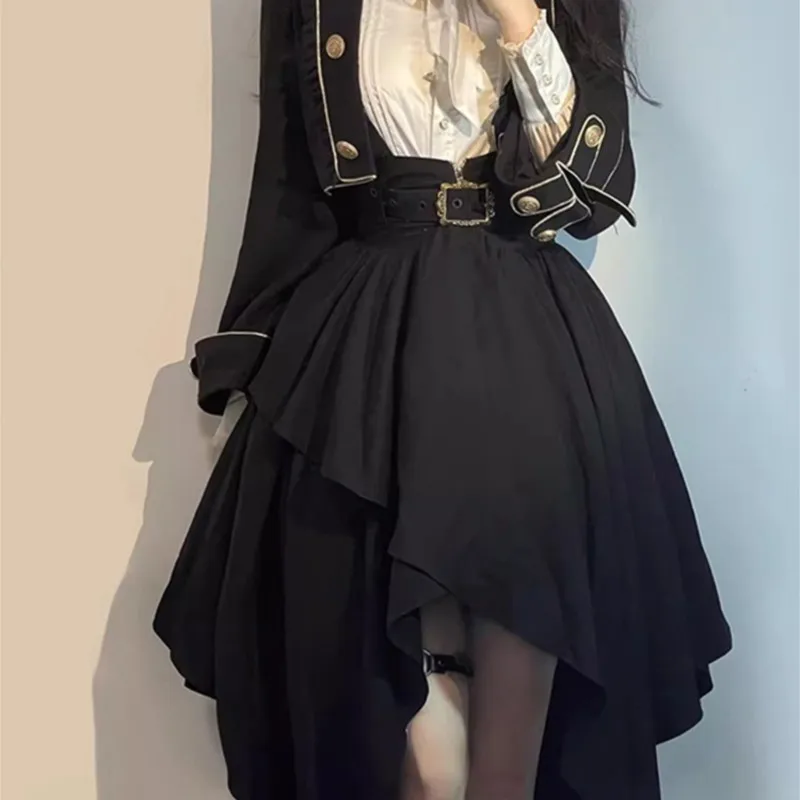 Dark Gothic suit preppy coat with suspenders dress