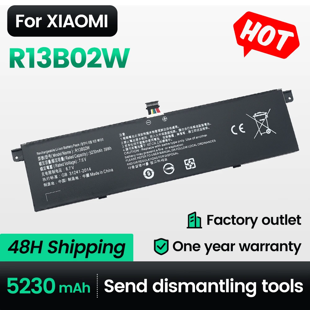 

Keyuan R13B02W 5230Mah New Laptop Battery for Xiaomi R13B01W R13B02W Notebook Mi Air 13.3 12.5 Pro 15.6 inch Series