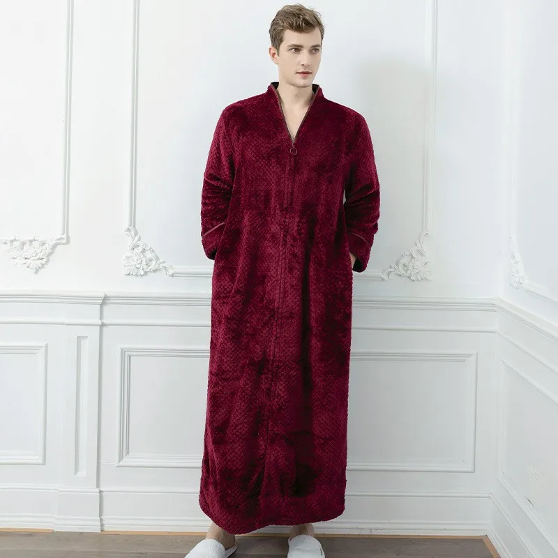 Autumn Winter Coral Velvet Nightgown Men Loose Oversized Extended Warm Pholstered Thickened Pregnant Woman Nightdress Housecoat